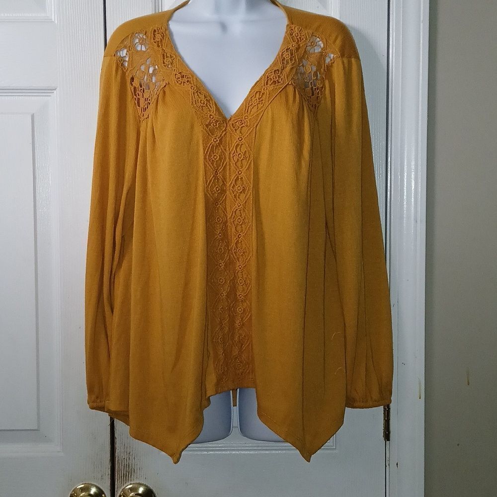 JohnPaulRichard golden long sleeve blouse  casual Sz L EUC